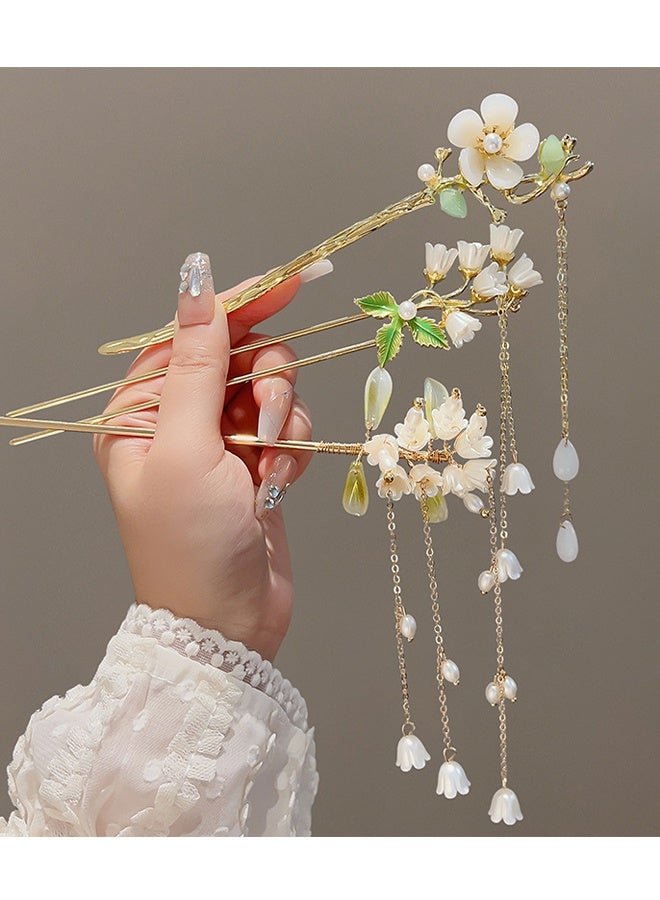 Happy D 3-piece tassel hair clip set, women's lantern hair accessories, cattail orchid - Image 3